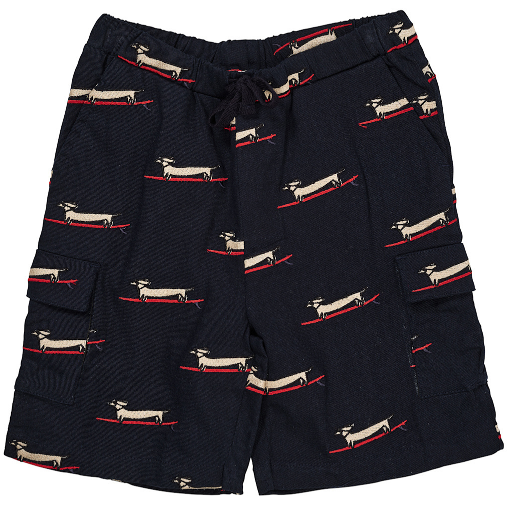 Twill-Shorts mit surfendem Dackel