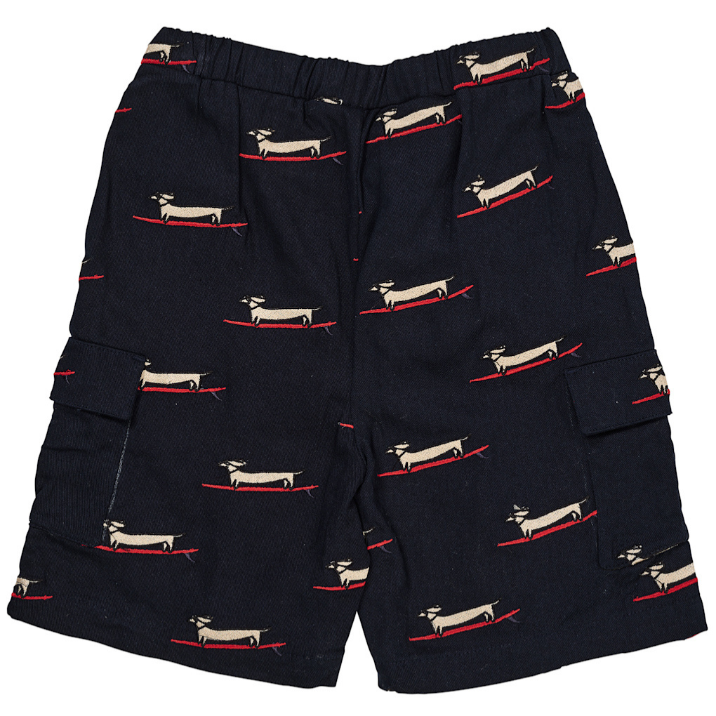 Twill-Shorts mit surfendem Dackel